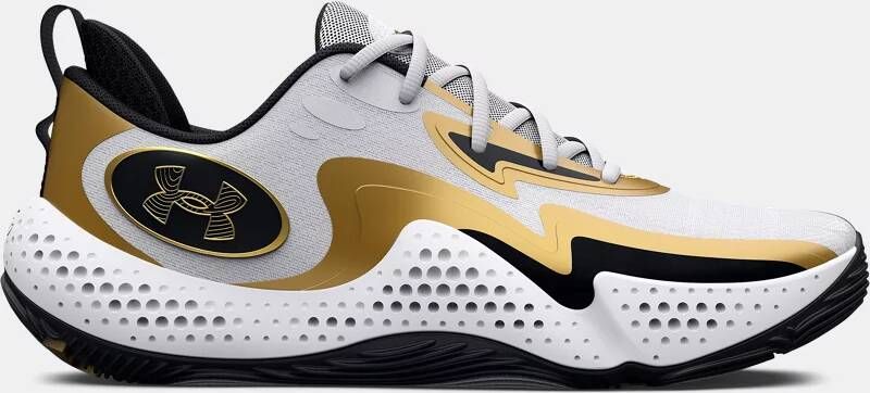 Under Armour Uniseks basketbalschoenen Spawn 5 Wit/Zwart/Metalen Goud 44.5